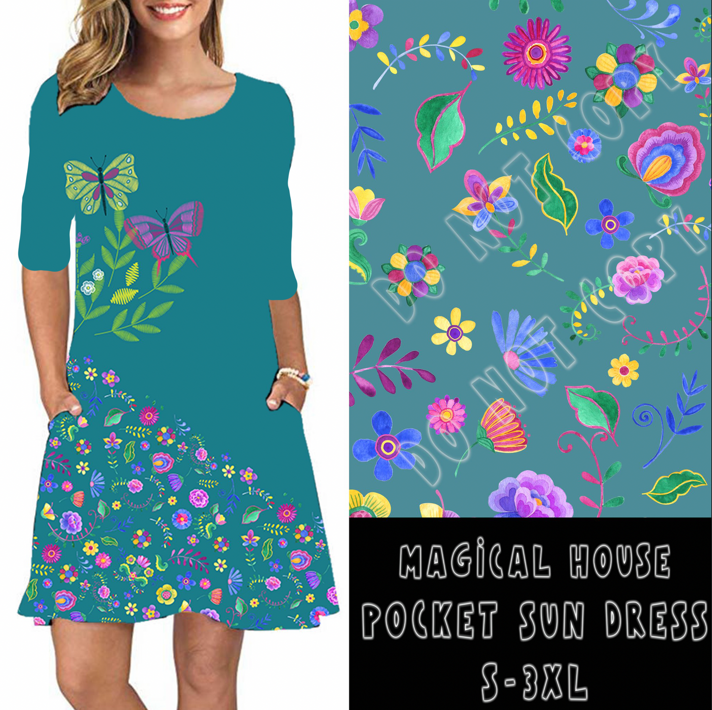 3/4 SLEEVE POCKET DRESS- MAGIC HOUSE POCKET DRESS - Like A Duchess