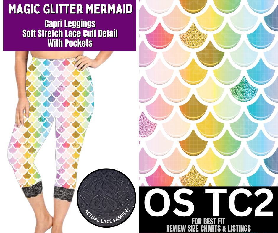 Magic Glitter Mermaid Lace Cuff Capris w/ Pockets - Like A Duchess