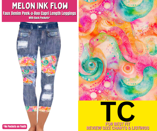 Melon Ink Flow Capri Faux Denim Peekaboo - Like A Duchess
