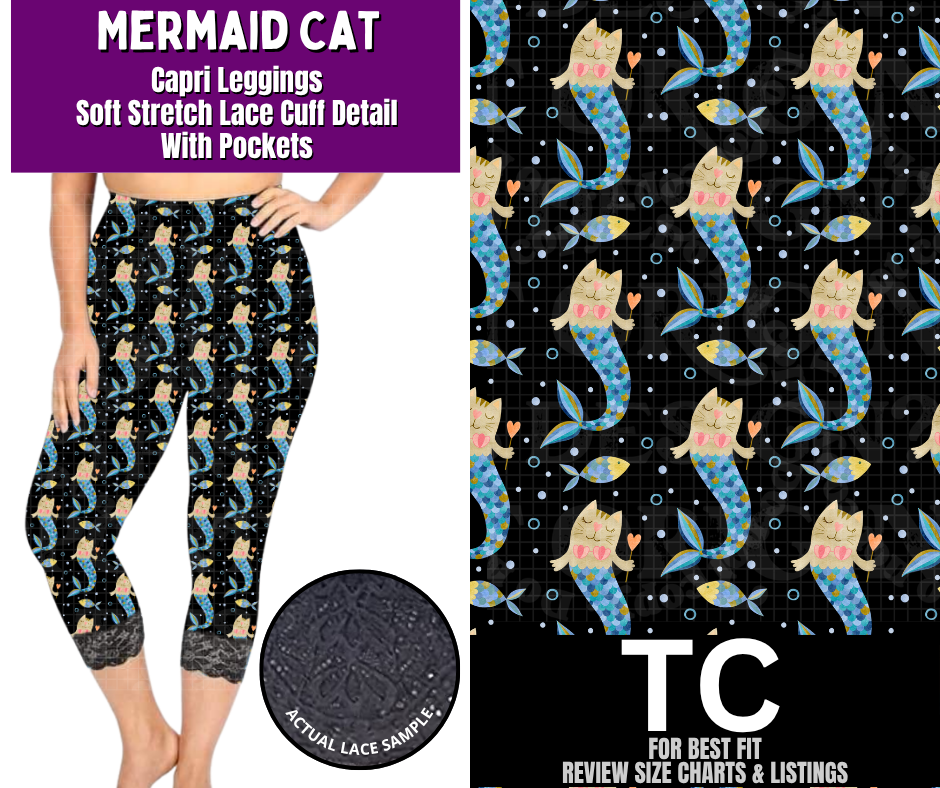 Mermaid Cat Lace Cuff Capris w/ Pockets - Like A Duchess