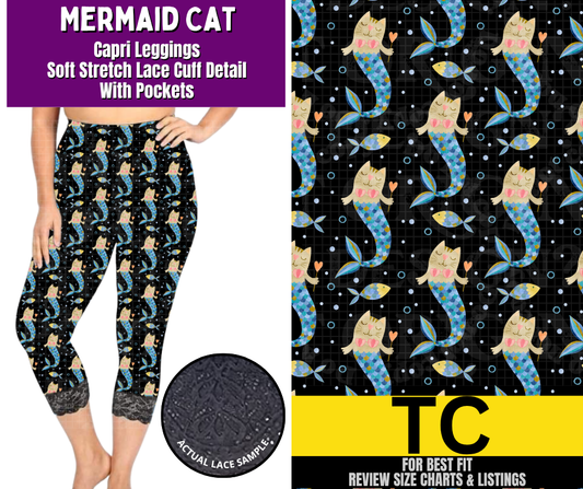 Mermaid Cat Lace Cuff Capris w/ Pockets - Like A Duchess