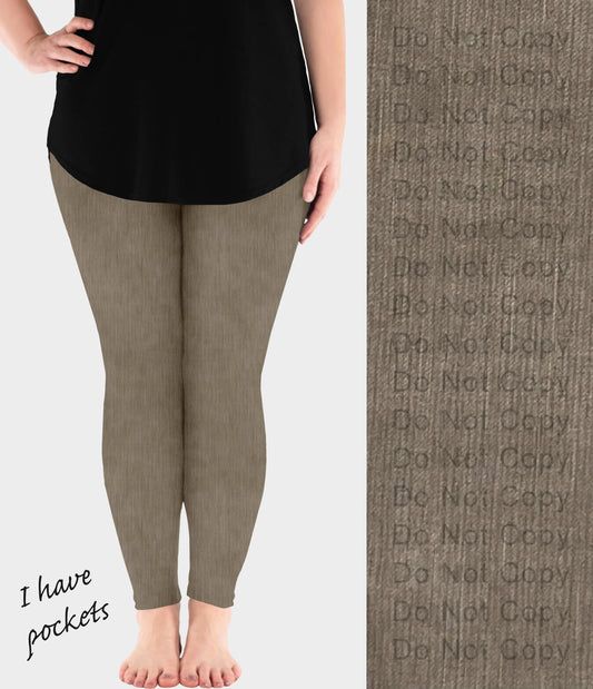 RTS - Mocha Faux Denim Leggings w/ Pockets - Like A Duchess