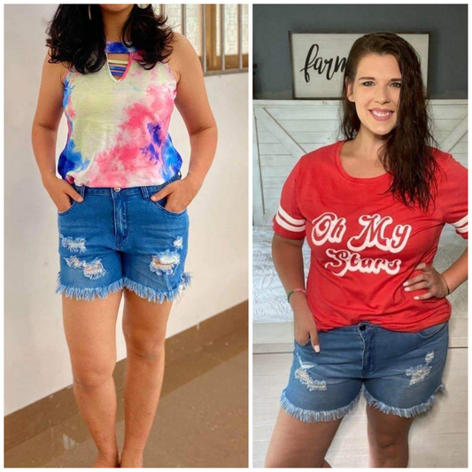 DISTRESSED STRETCH JEAN SHORTS - Like A Duchess