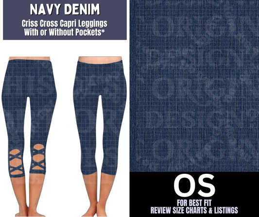 Navy Denim Criss Cross Capri w/ Pockets - Like A Duchess