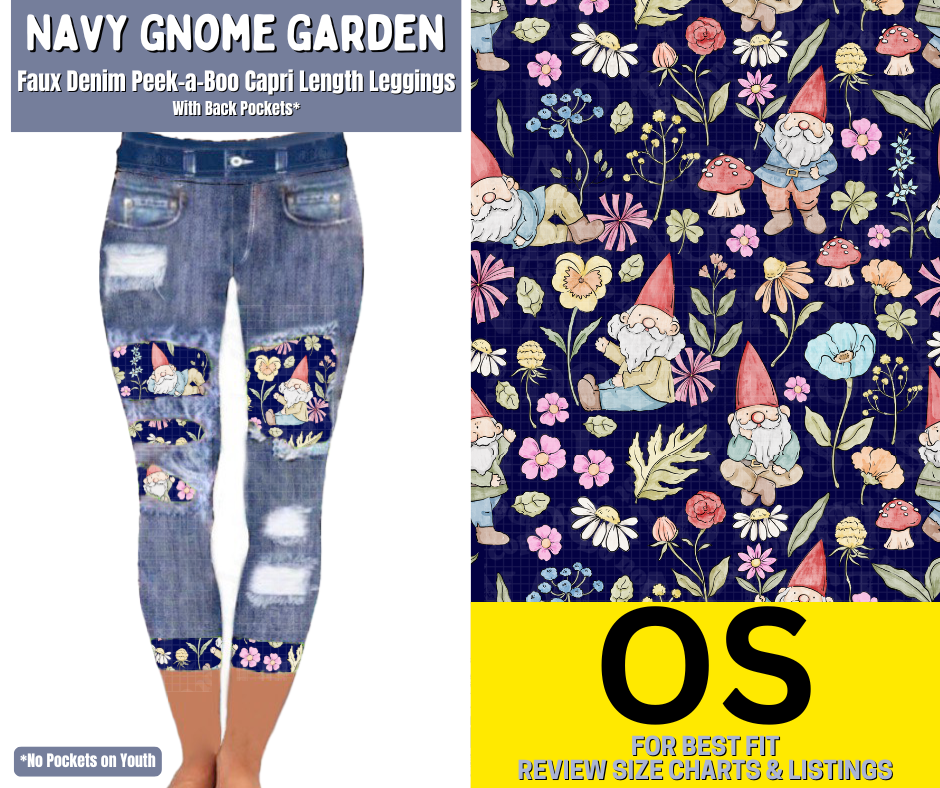 Navy Gnome Garden Capri Faux Denim Peekaboo - Like A Duchess