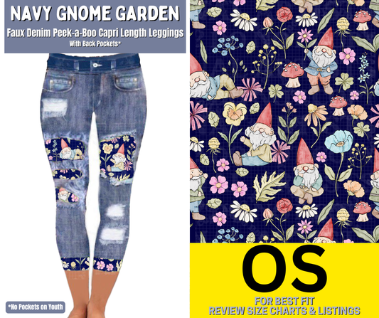Navy Gnome Garden Capri Faux Denim Peekaboo - Like A Duchess