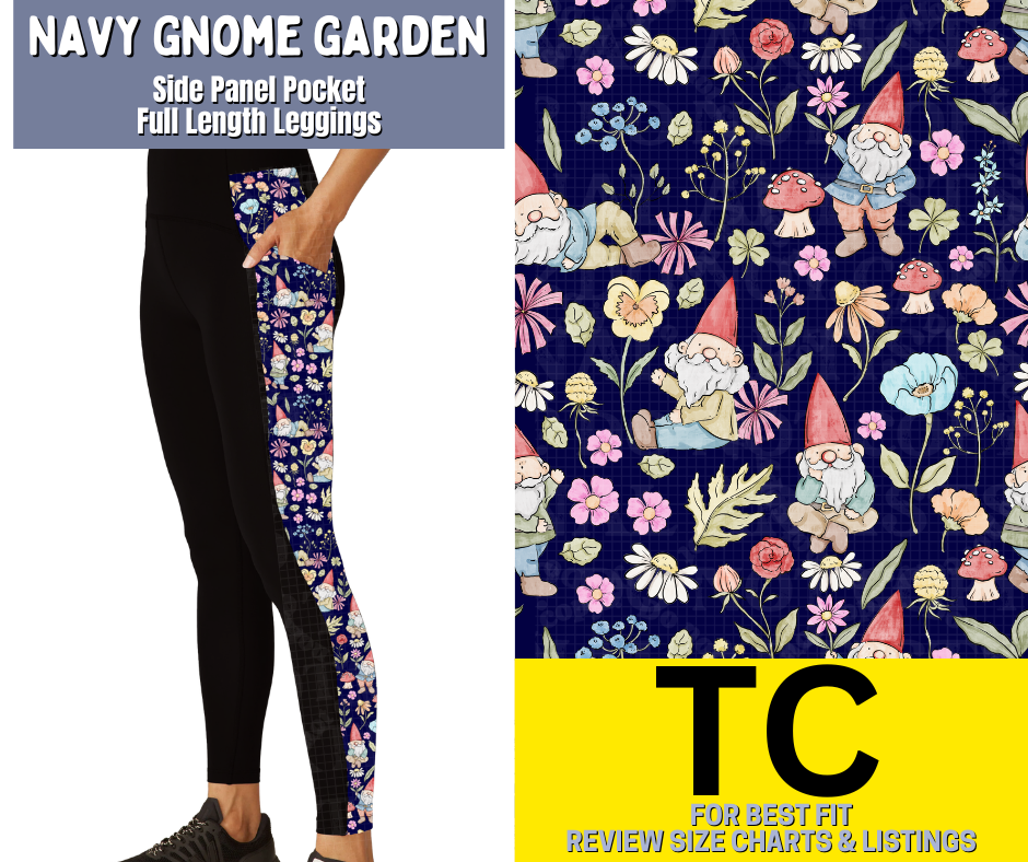 Navy Gnome Garden Side Panel Pocket Full Length Leggings - Like A Duchess
