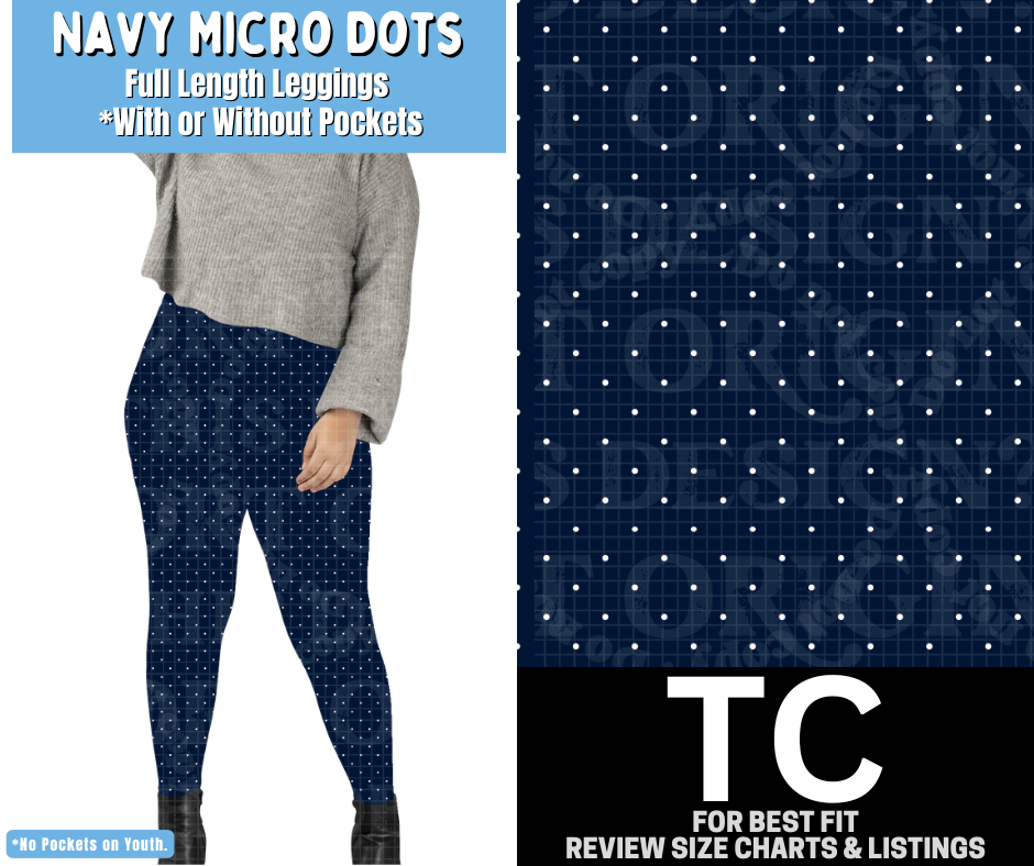 Navy Micro Dots Full Length Leggings w/ Pockets - Like A Duchess