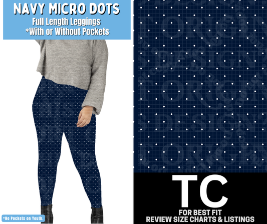 Navy Micro Dots Full Length Leggings w/ Pockets - Like A Duchess