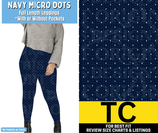 Navy Micro Dots Full Length Leggings w/ Pockets