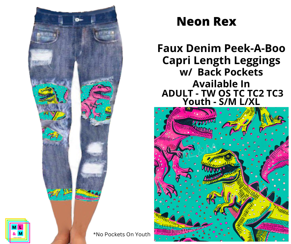 Neon Rex Faux Denim Peekaboo Capris