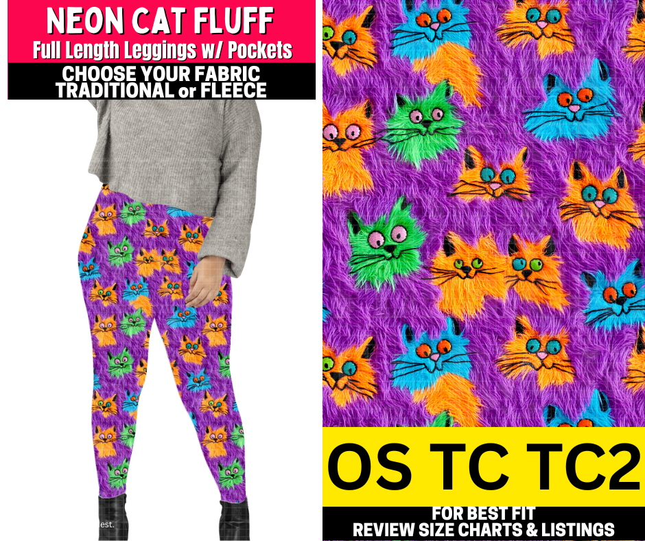 Neon Cat Fluff Leggings Choose Fleece or Traditional - Like A Duchess