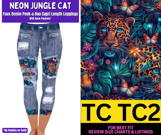 Neon Jungle Cat Capri Faux Denim Peekaboo - Like A Duchess