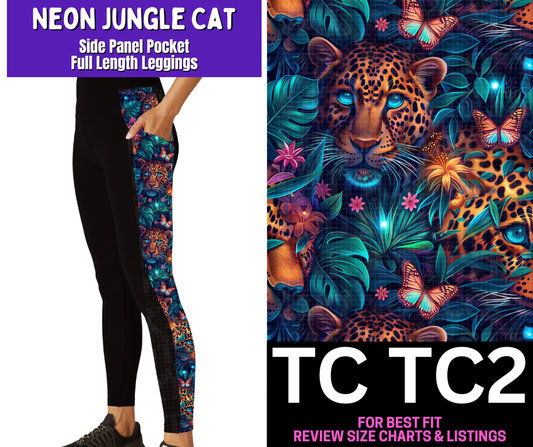 Neon Jungle Cat Side Panel Pocket Full Length Leggings - Like A Duchess