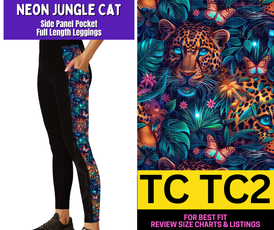 Neon Jungle Cat Side Panel Pocket Full Length Leggings - Like A Duchess
