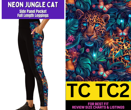 Neon Jungle Cat Side Panel Pocket Full Length Leggings - Like A Duchess