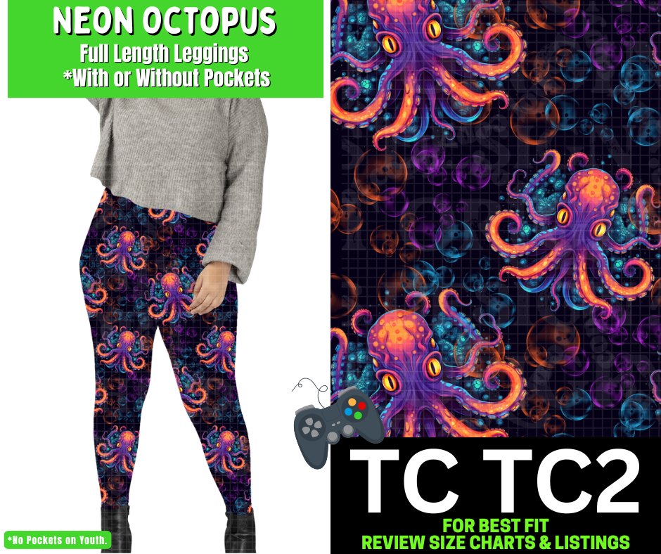 Neon Octopus Full Length Leggings w/ Pockets - Like A Duchess