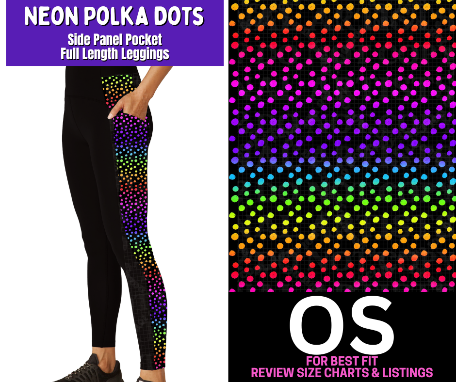 Neon Polka Dots Side Panel Pocket Full Length Leggings - Like A Duchess