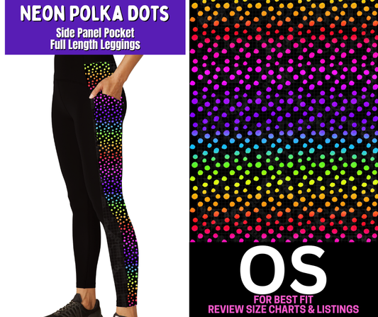 Neon Polka Dots Side Panel Pocket Full Length Leggings - Like A Duchess