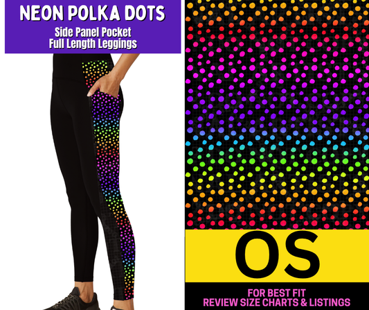 Neon Polka Dots Side Panel Pocket Full Length Leggings - Like A Duchess