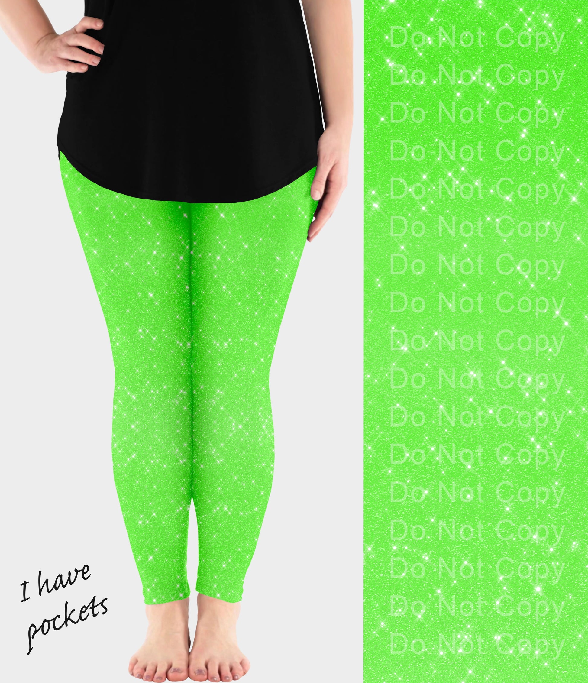 RTS - Neon Green Sparkle Leggings w/ Pockets - Like A Duchess