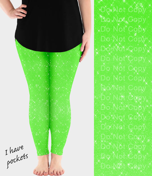 RTS - Neon Green Sparkle Leggings w/ Pockets - Like A Duchess