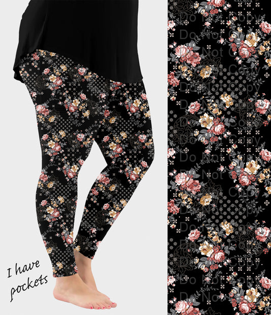 RTS - Noir Fleur Leggings w/ Pockets - Like A Duchess
