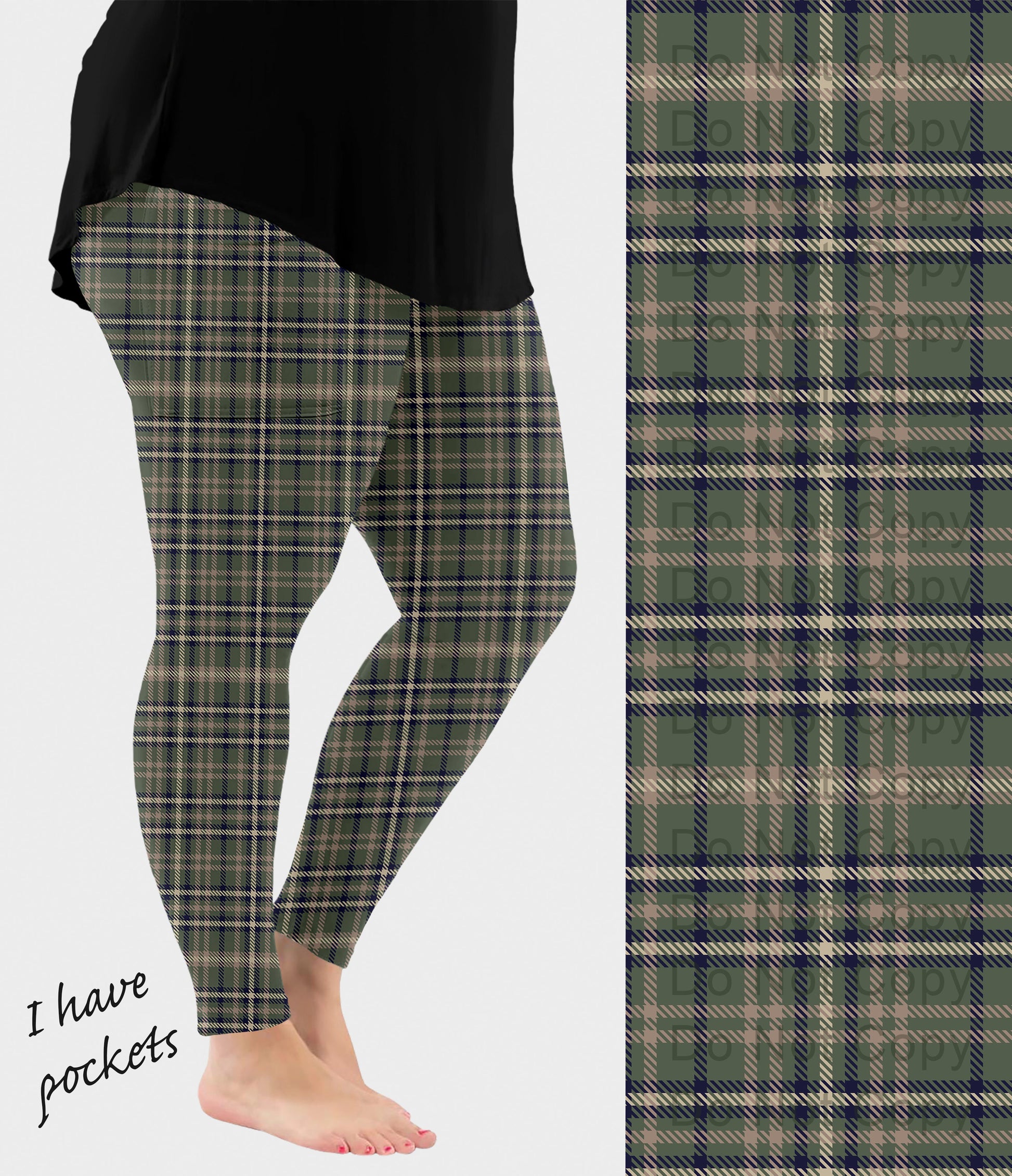 RTS - Olive Plaid Leggings w/ Pockets - Like A Duchess