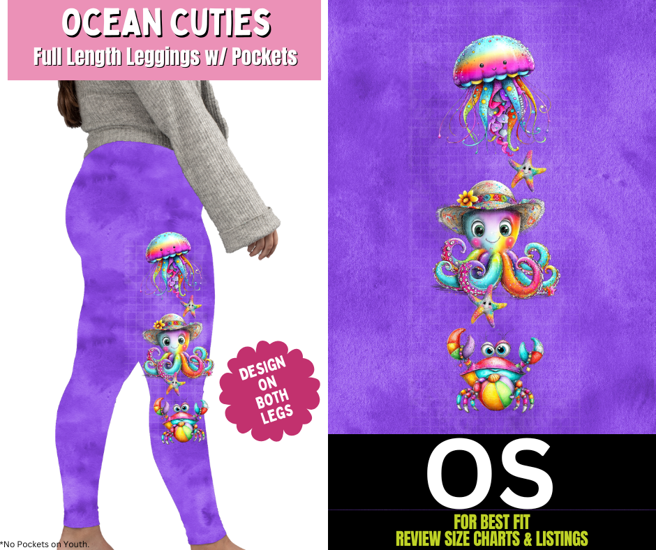 Ocean Cuties Watercolor Full Length Leggings w/ Side Leg Designs - Like A Duchess