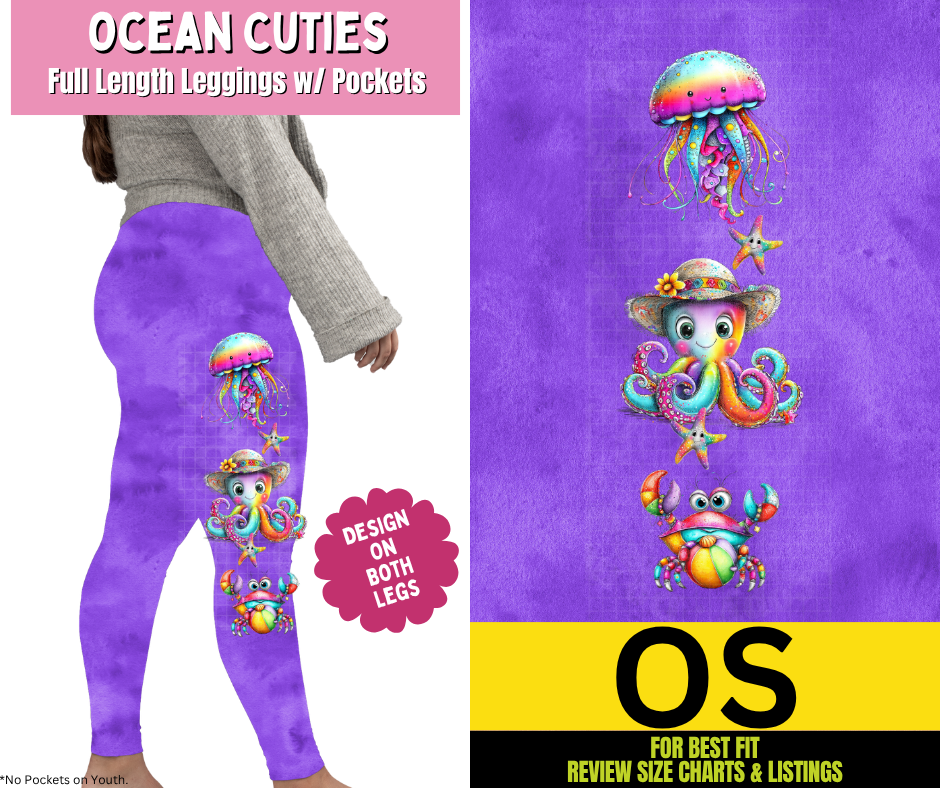 Ocean Cuties Watercolor Full Length Leggings w/ Side Leg Designs - Like A Duchess