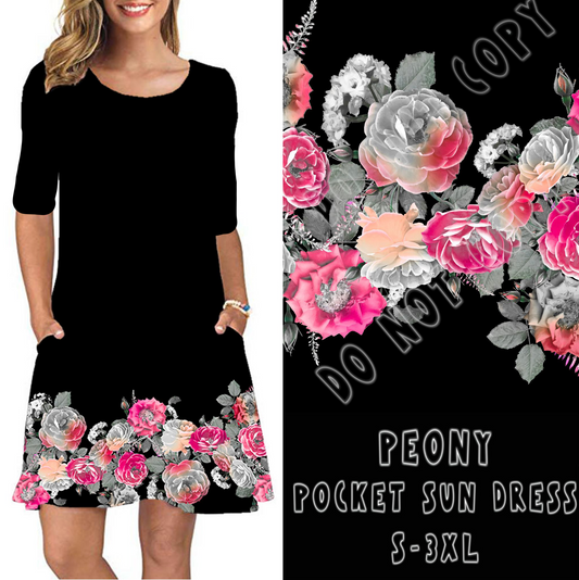 3/4 SLEEVE POCKET DRESS- PEONY - Like A Duchess