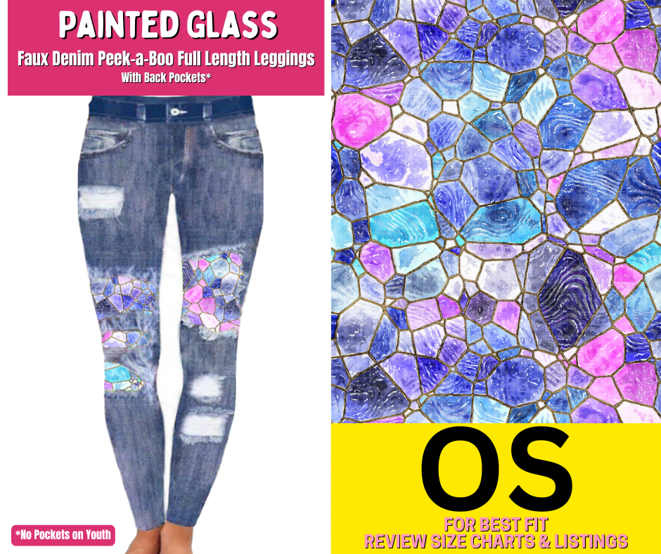 Painted Glass Faux Denim Full Length Peekaboo Leggings - Like A Duchess