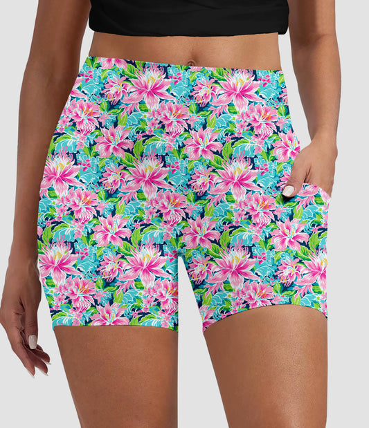 RTS - Pastel Lilies Biker Shorts w/ Pockets - Like A Duchess