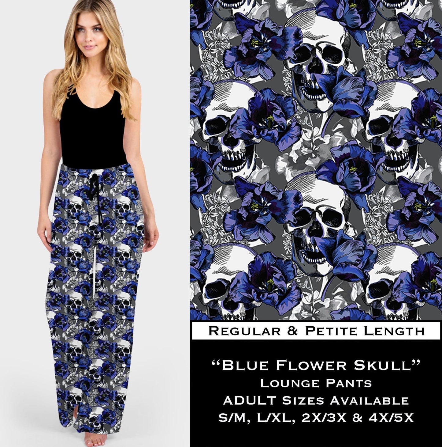 Blue Flower Skull Lounge Pants - Like A Duchess