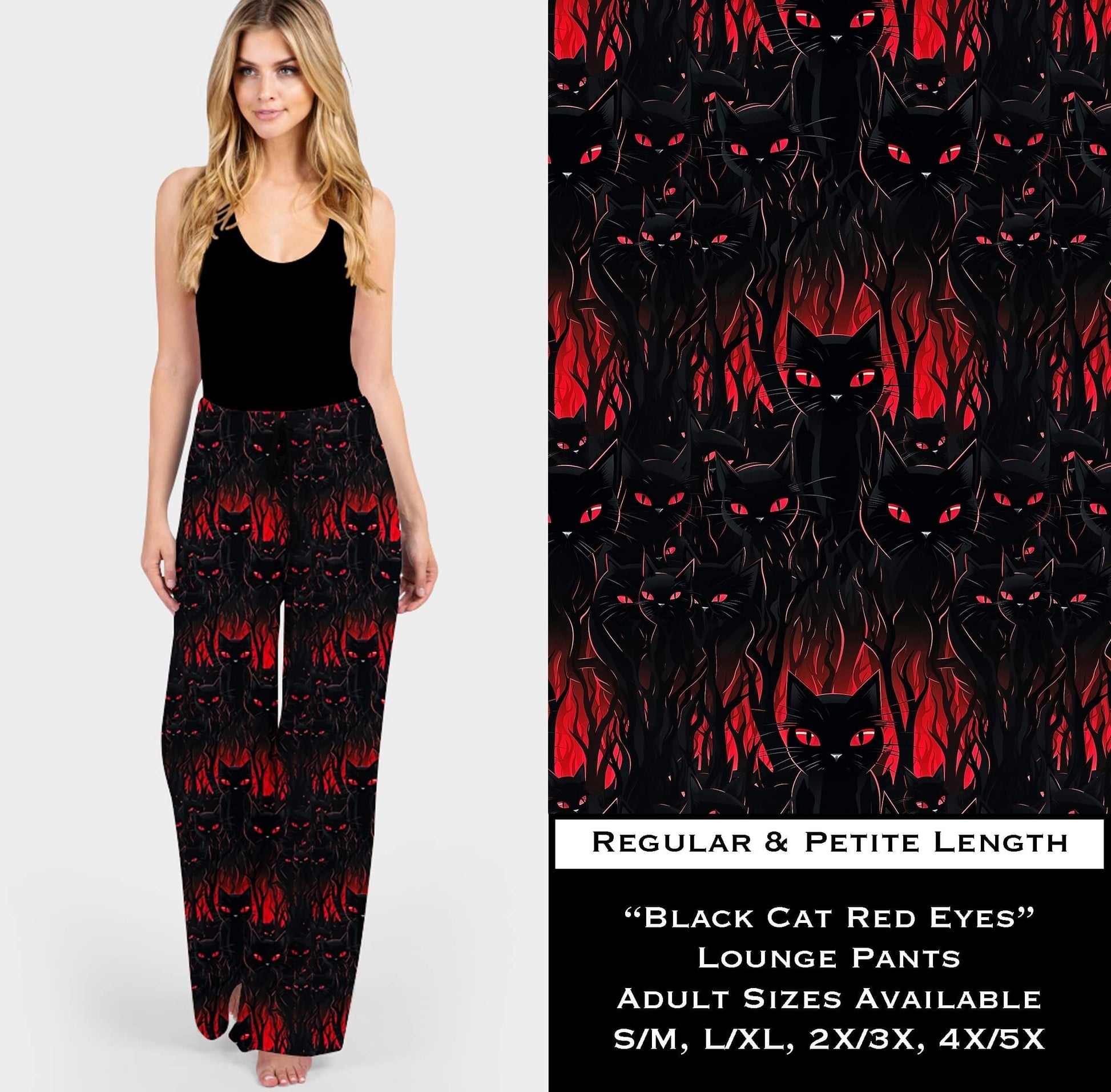 Black Cat Red Eyes Lounge Pants - Like A Duchess