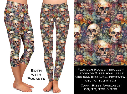 Garden Flower Skulls Leggings & Capris with Pockets - Like A Duchess