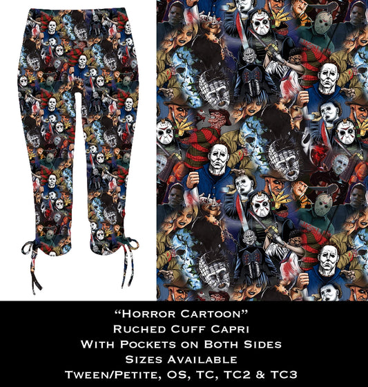 Horror Cartoon Ruched Cuff Capris with Side Pockets - Like A Duchess
