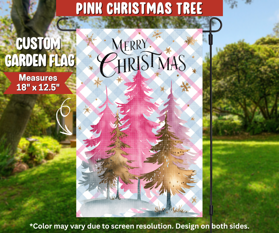 Pink Christmas Tree Garden Flag - Like A Duchess