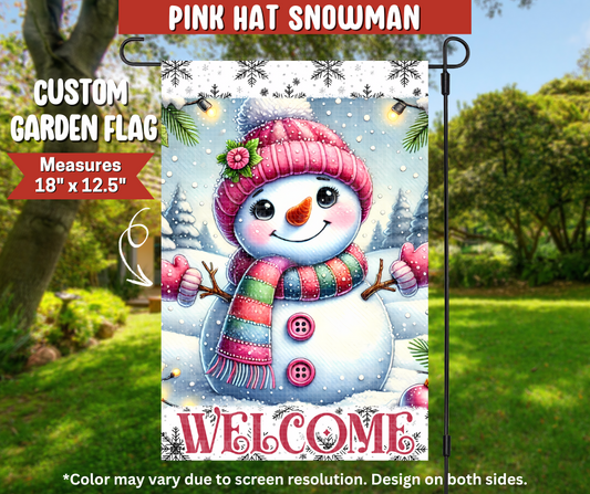 Pink Hat Snowman Garden Flag - Like A Duchess