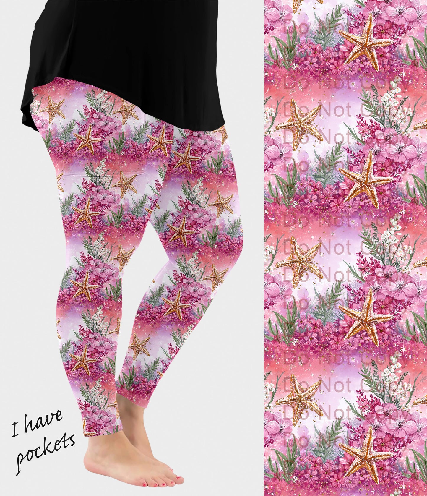 RTS - Pink Starfish Leggings with Pockets - Like A Duchess