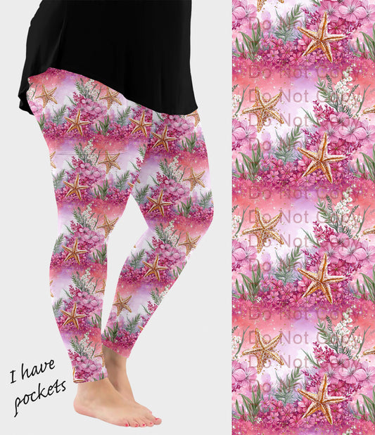 RTS - Pink Starfish Leggings with Pockets - Like A Duchess