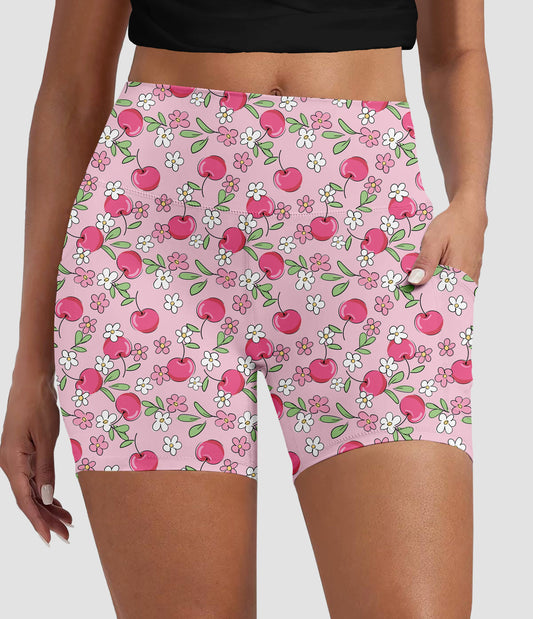 RTS - Pink Cherry Blossom Biker Shorts with Pockets - Like A Duchess