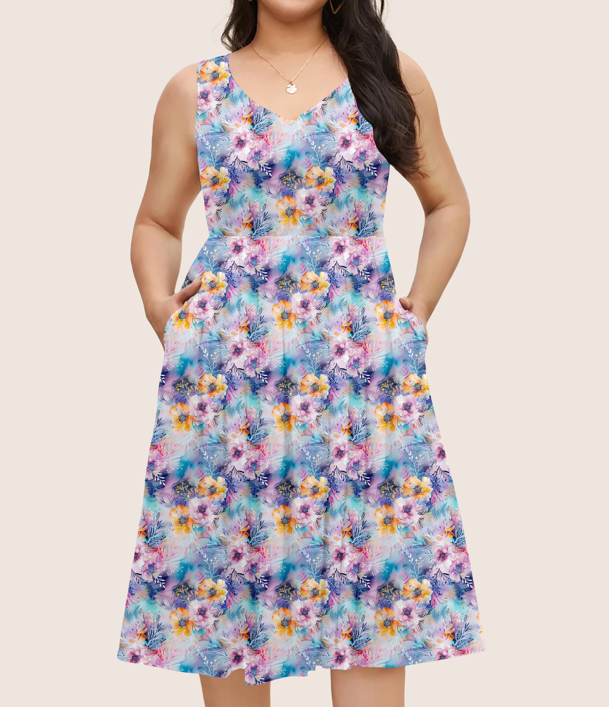 RTS - Pretty Watercolor Floral Pocket Dress - Like A Duchess