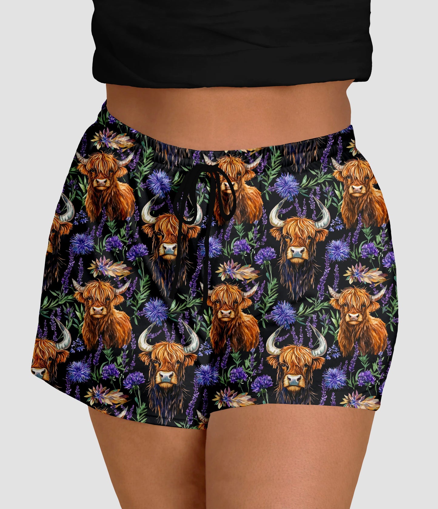RTS - Purple Highland Cows Jogger Shorts - Like A Duchess