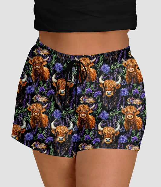 RTS - Purple Highland Cows Jogger Shorts - Like A Duchess
