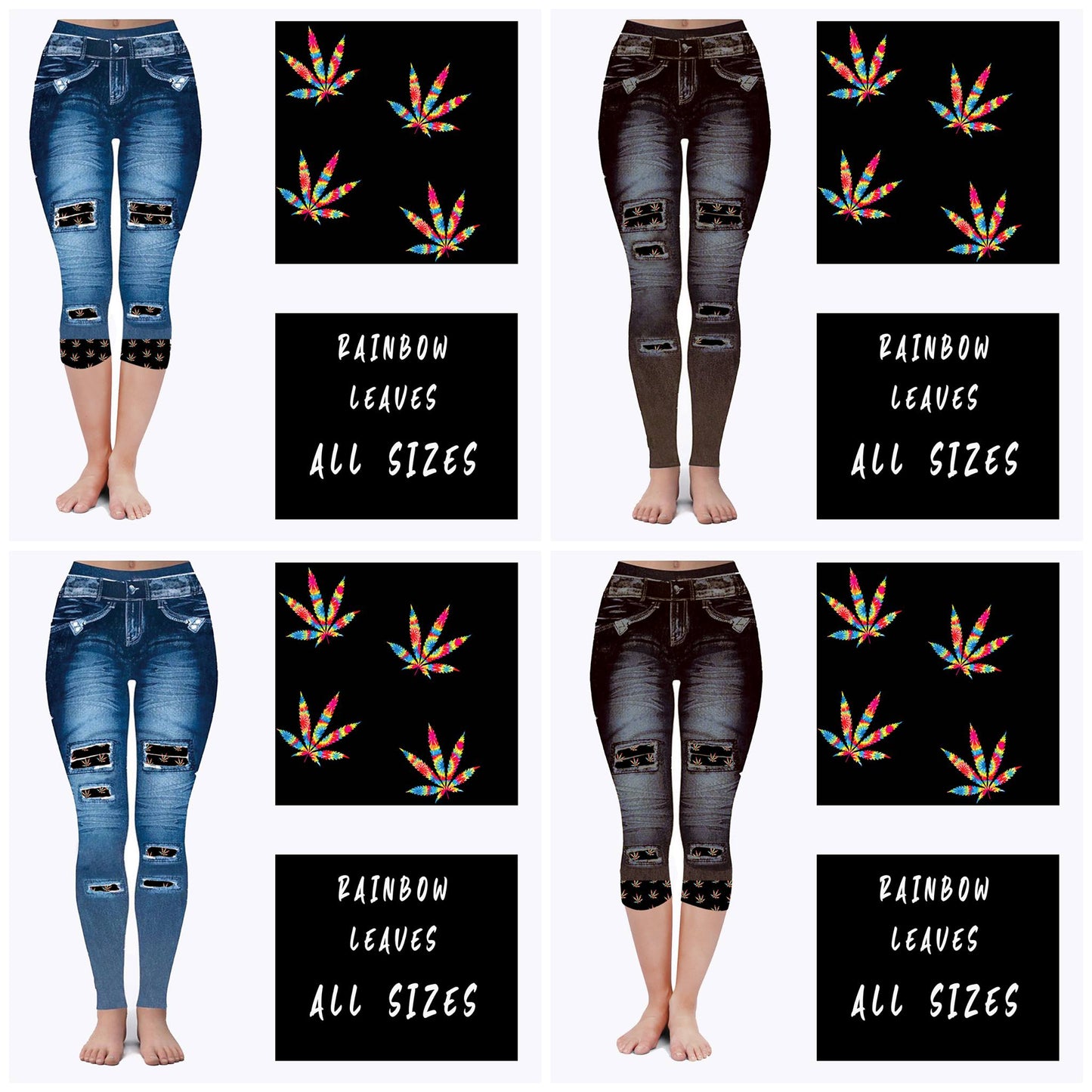 LEGGING JEAN RUN-RAINBOW LEAVES (ACTIVE BACK POCKETS) - Like A Duchess