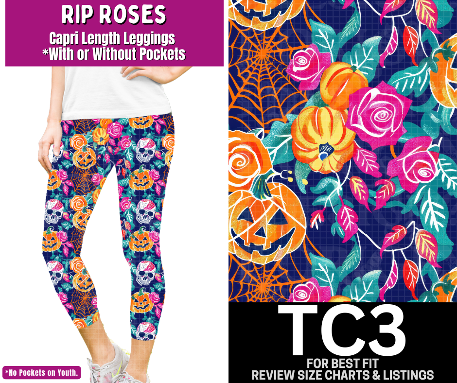 RIP Roses Capri Length Leggings w/ Pockets - Like A Duchess