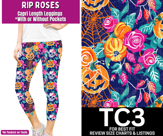 RIP Roses Capri Length Leggings w/ Pockets - Like A Duchess