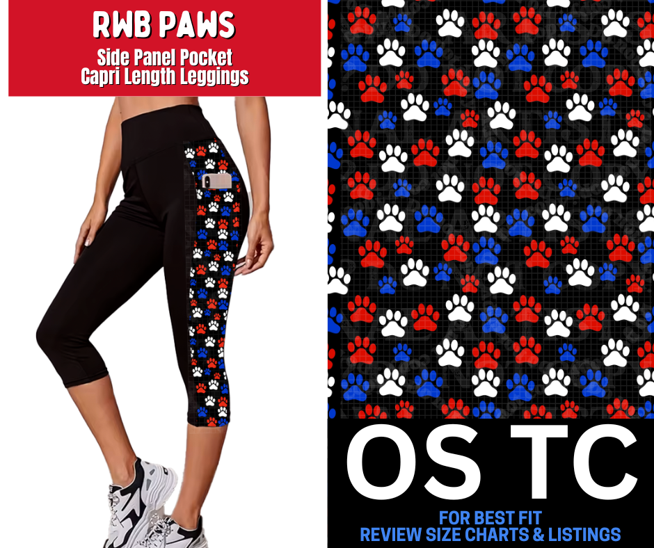 RWB Paws Side Panel Pocket Capri Length Leggings - Like A Duchess