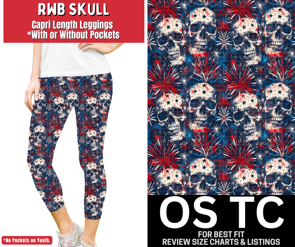 RWB Skull Capri Length Leggings w/ Pockets - Like A Duchess